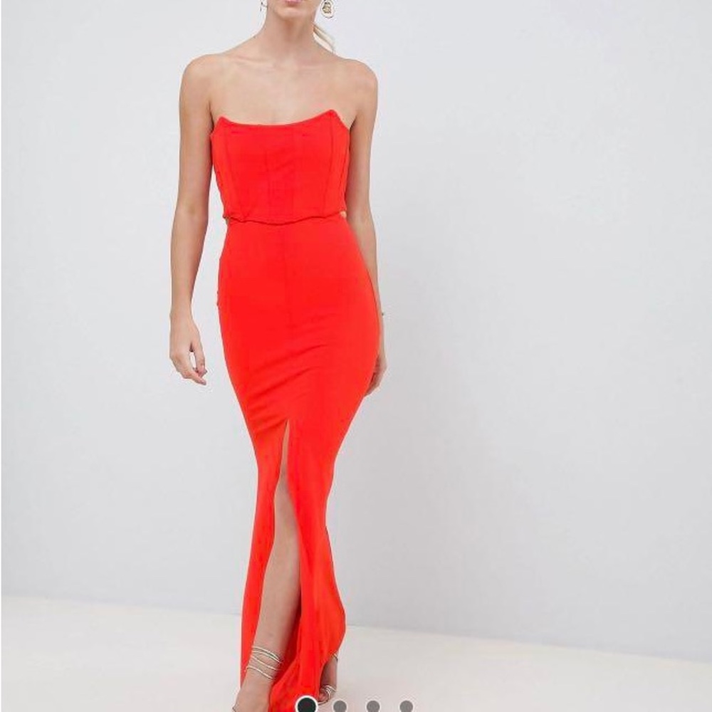 ASOS Design Red Corset Cut Out Maxi Dress